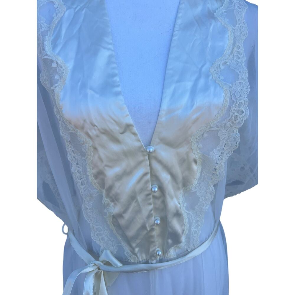 Vintage Women's Night Gown Sleepwear V-Neck Floral Lace Ivory Size Medium - Picture 3 of 16